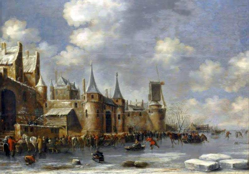 Skaters outside city walls, Thomas Hovenden